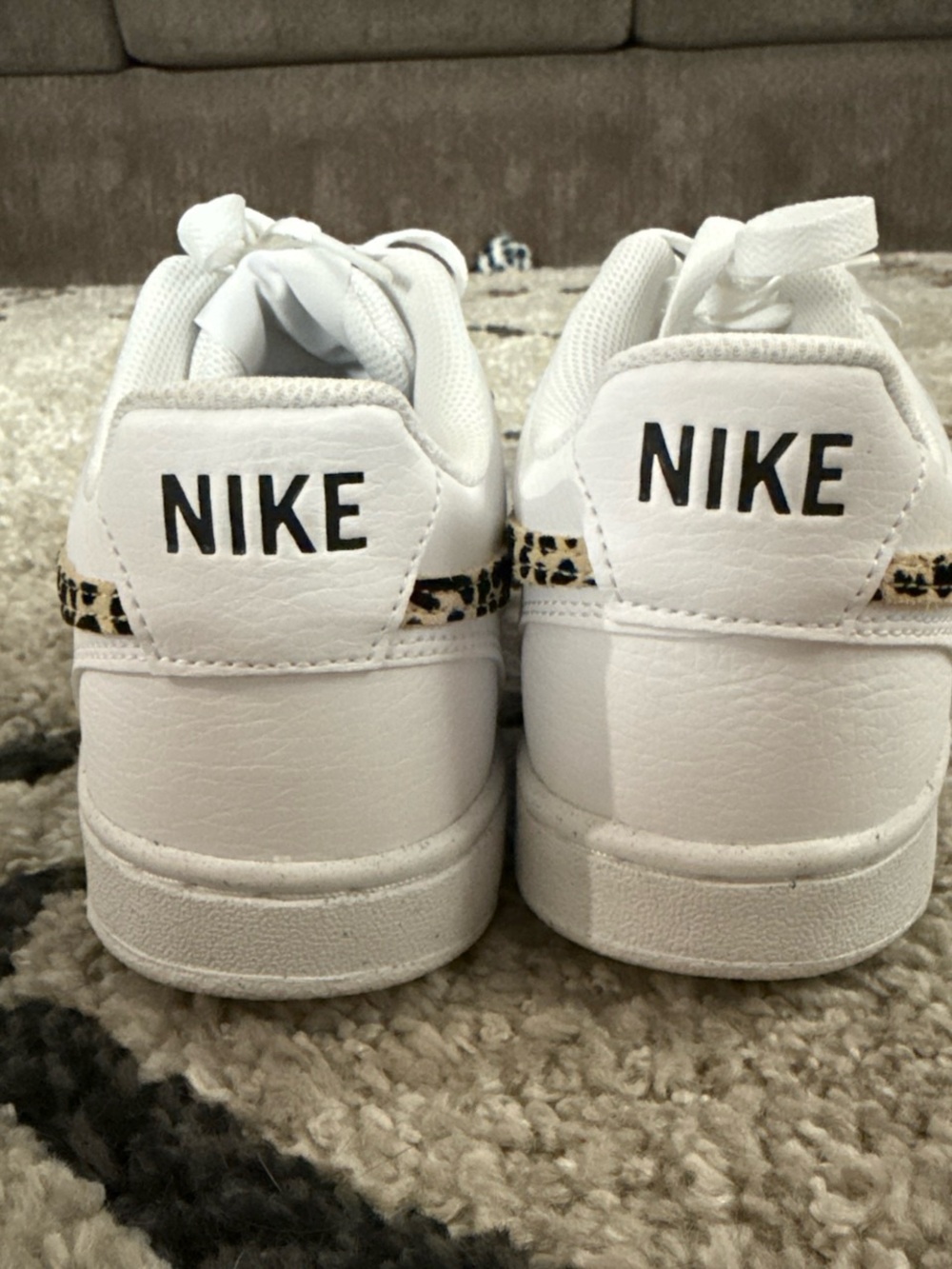 Nike Women’s White Sneakers with Leopard Swoosh Accents - Picture 2 of 7